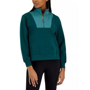 IDEOLOGY Women's Sweatshirt XS Green Crushed Mint Colorblocked Quarter-zip NWT